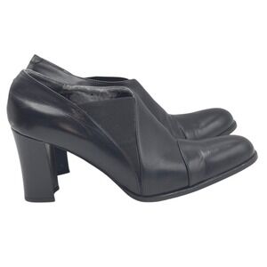 Gama Studio Women Vintage Look Leather Black‎ Block Heel Size 9.5M Made in Italy